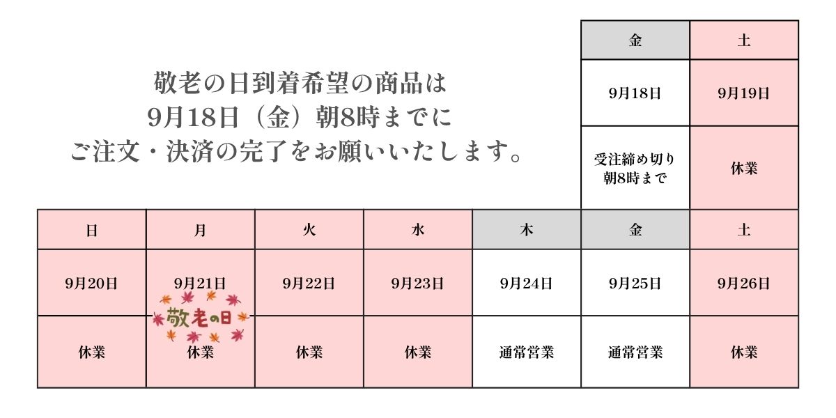 敬老の日発送カレンダー